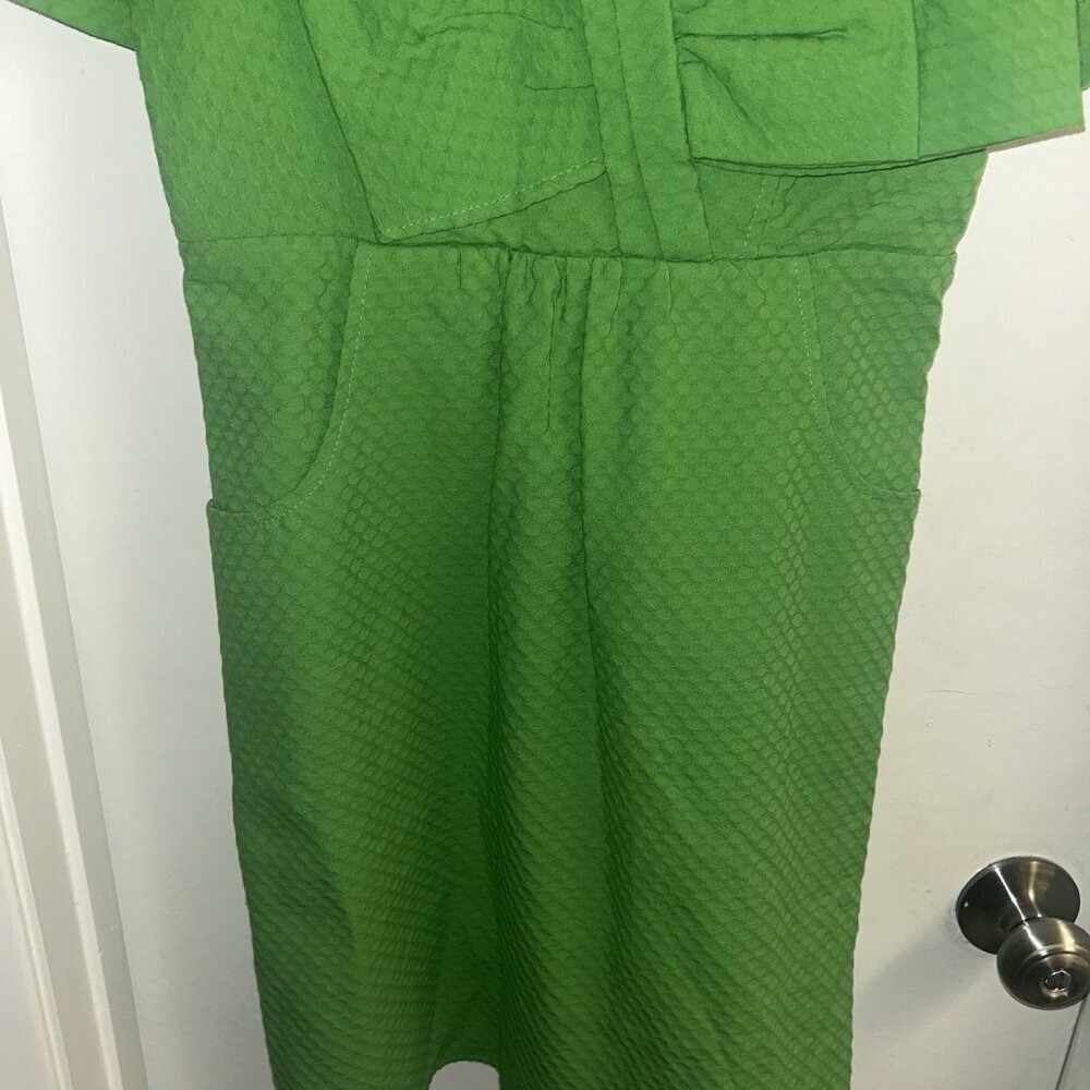 Voom by Joy Han Vintage Green Short Sleeve Dress With Bow Detail Size Small - Picture 4 of 11